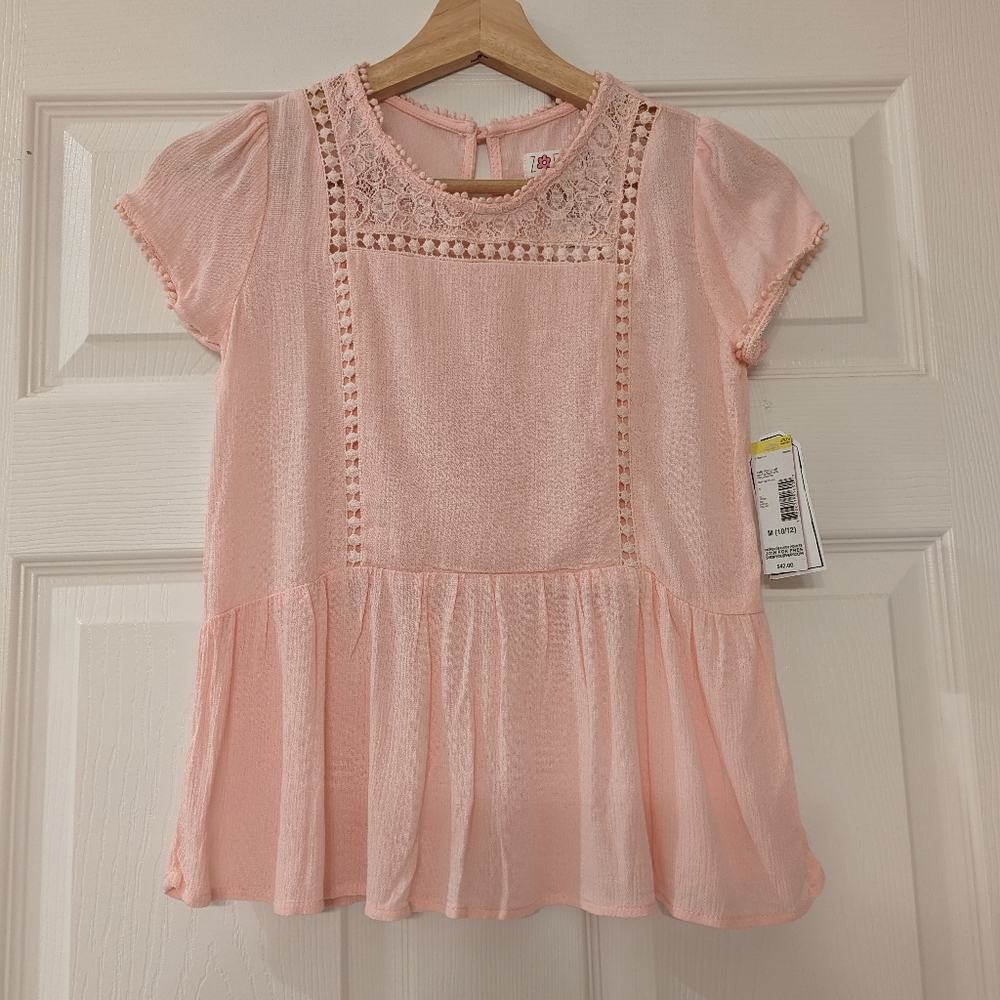 NWT Peach Rayon Eyelet Girls Top, Size M (10/12)